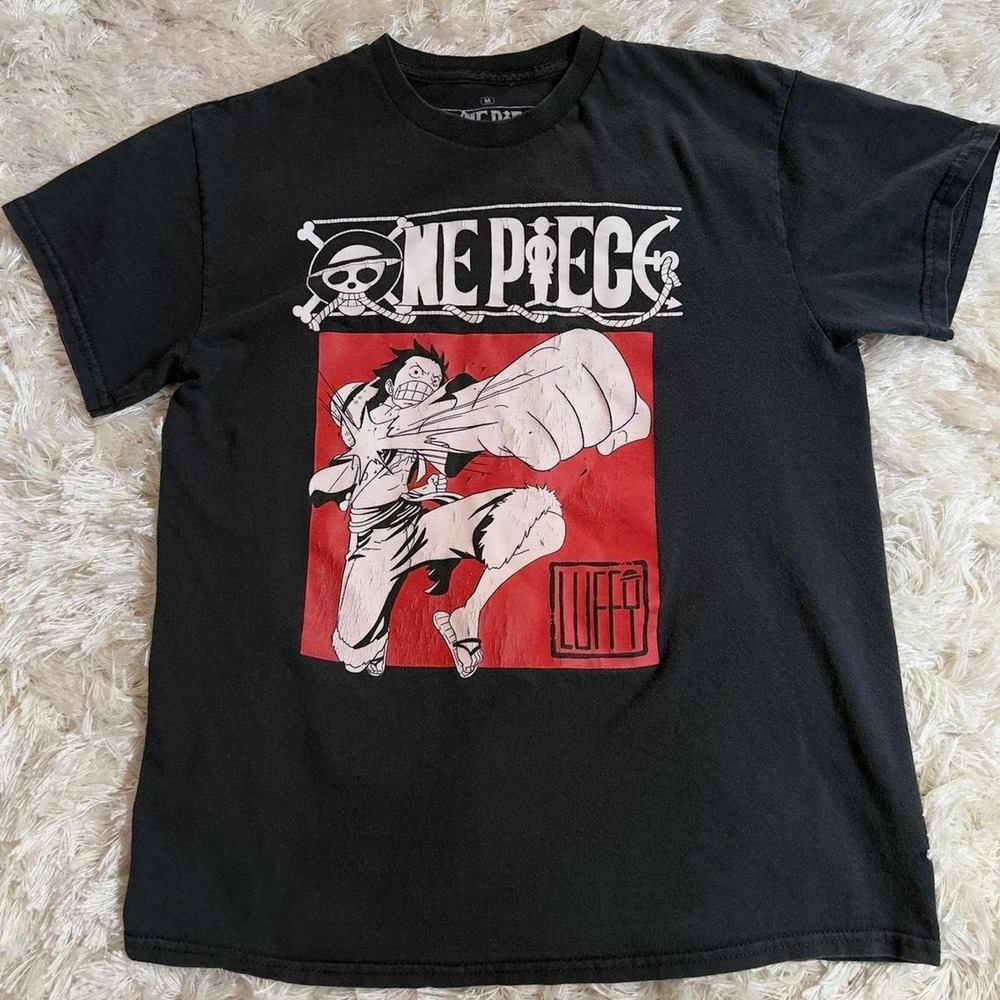One Piece Monkey D Luffy Licensed Anime Graphic T-Shirt Black Red Cotton Mens M